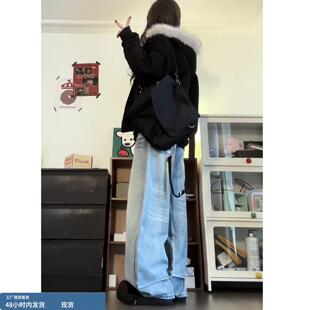 美式梨形报恩牛仔裤女秋冬2025新款初中高中学生小个子低腰阔腿裤