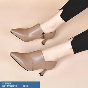高跟鞋女细跟2025年春季新款尖头深口单鞋女真皮春款中跟女士皮鞋