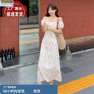 碎花泡泡袖连衣裙女夏遮手臂多巴胺明媚川疆海边度假沙滩棉麻长裙