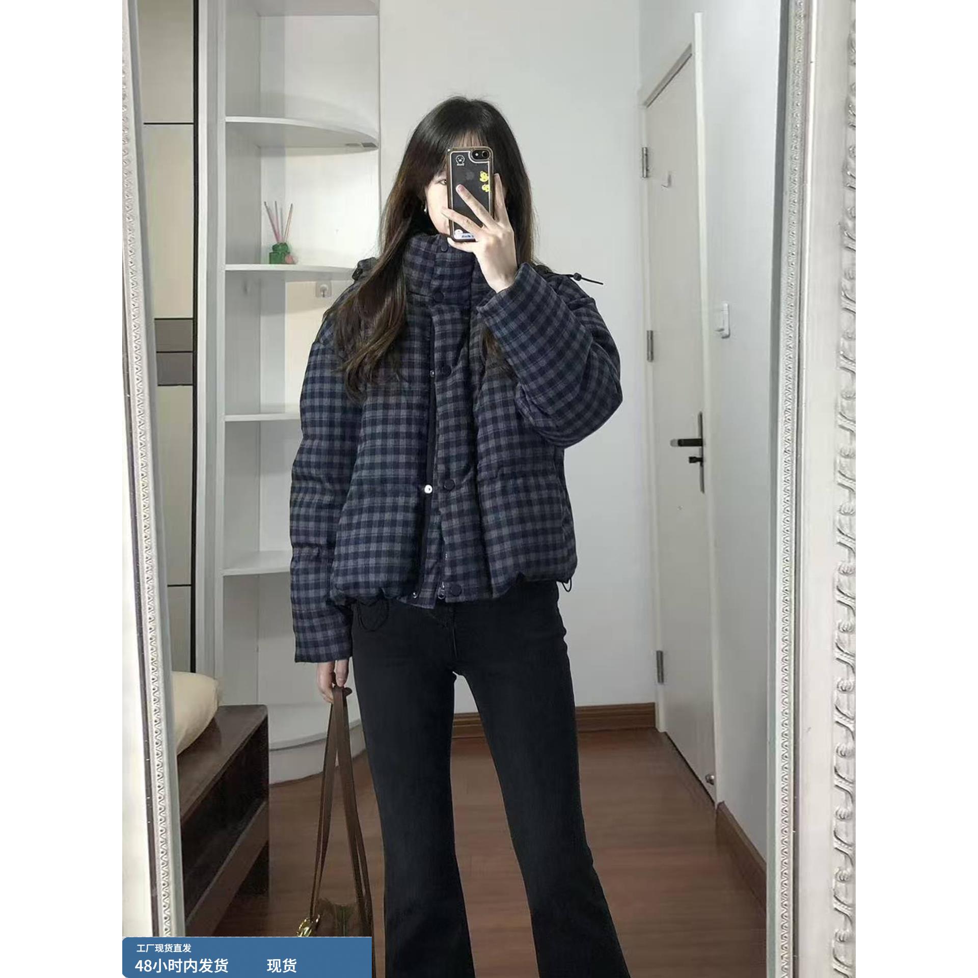 高充绒量格子羽绒服女2025冬季新款巨好看的高级感保暖白鸭绒短款