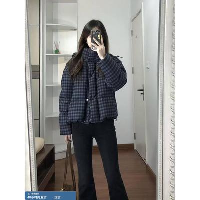 高充绒量格子羽绒服女2025冬季新款巨好看的高级感保暖白鸭绒短款