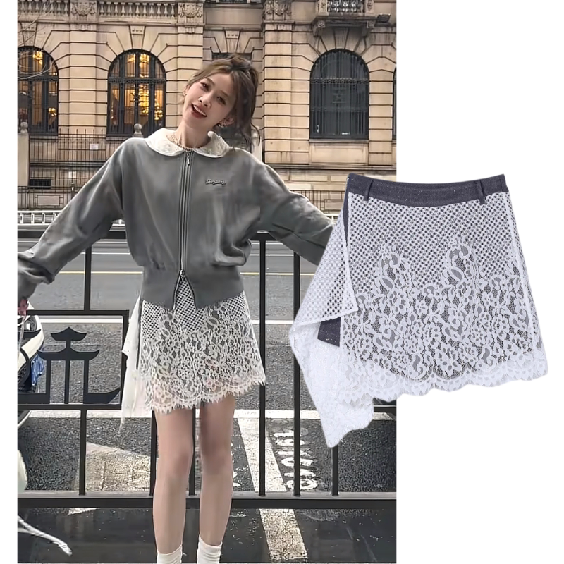 法式复古屁帘蕾丝新款裙裤显瘦短裙2026洋气设计感不规则裙裤子