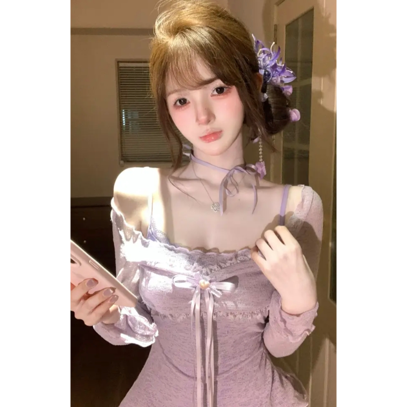 蔷薇恋人纯欲风甜美两件套吊带连衣裙气质罩衫长袖上衣短裙套装潮