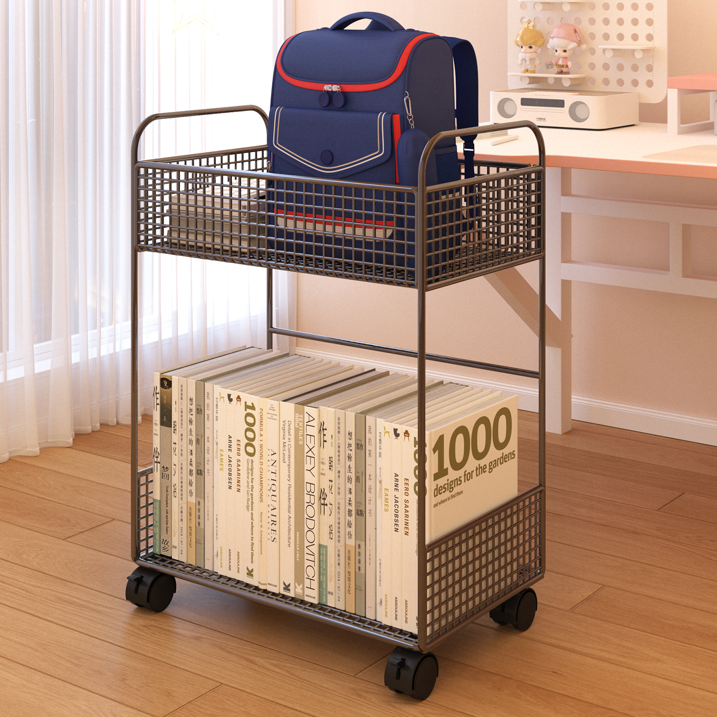 家用放书包可移动桌下置物架书架