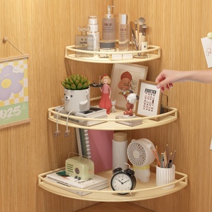 奶油风墙上置物架免打孔宿舍墙面转角收纳架三角架子寝室必备好物