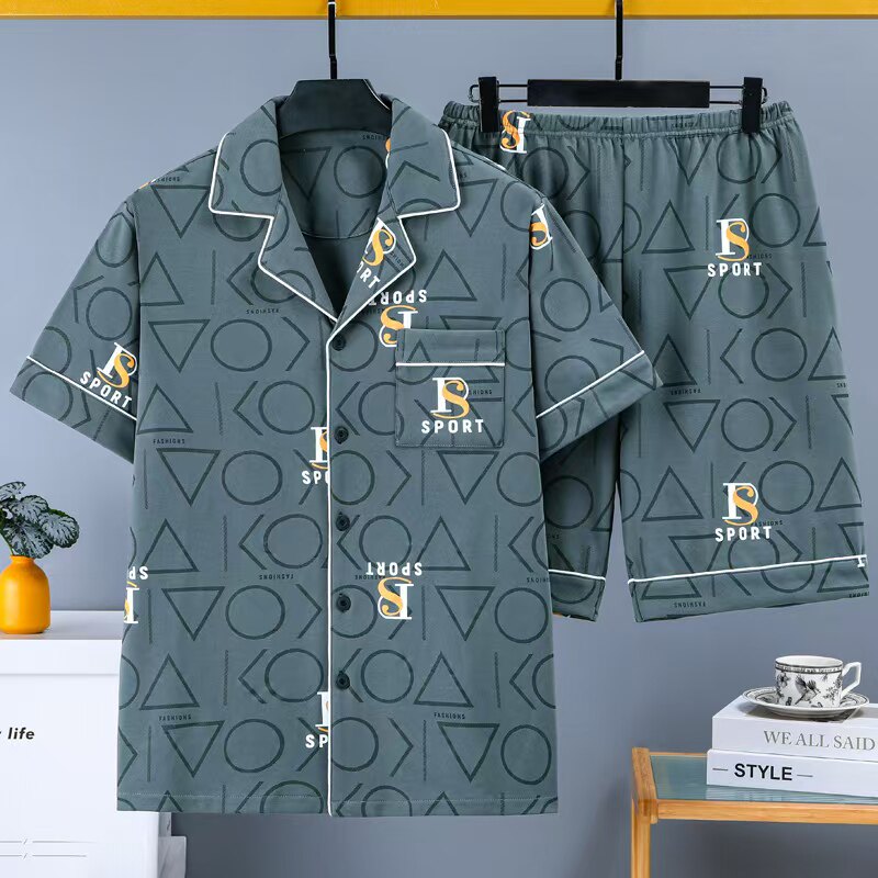 男士睡衣夏季纯棉短袖短裤薄款加睡衣/家居服套装