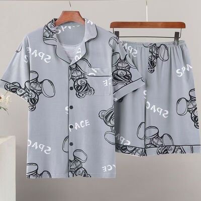 男士夏季薄款卡通家居服套装