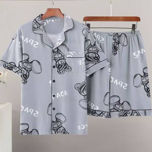 男士夏季薄款卡通家居服套装