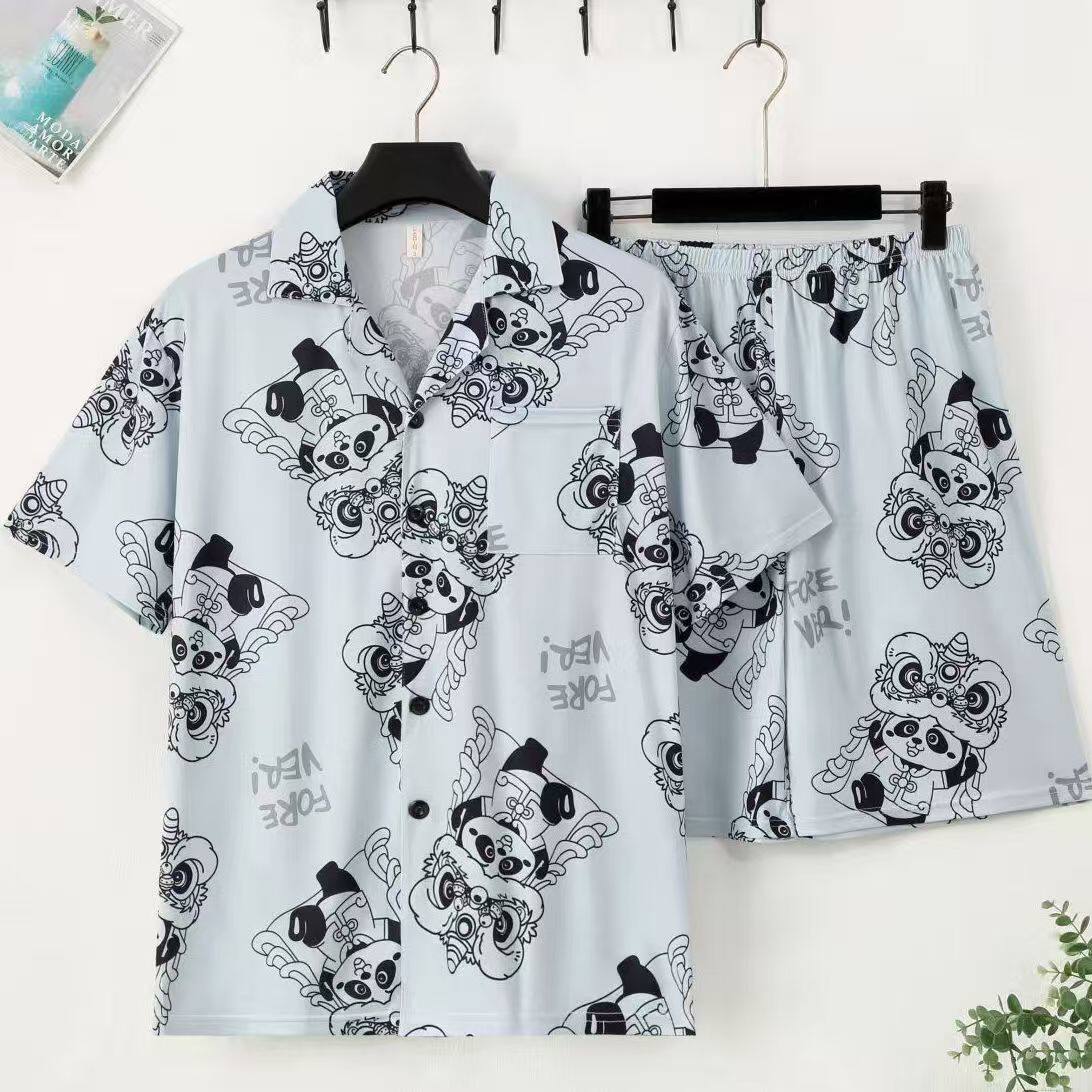 夏季卡通睡衣男士短袖薄款短裤学生青少年大码夏天开衫家居服套装