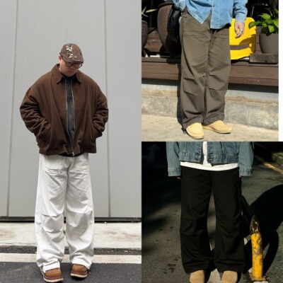 oops鹅噗丝大码工装长裤复古宽松直筒阔腿休闲裤基础松紧潮裤男女
