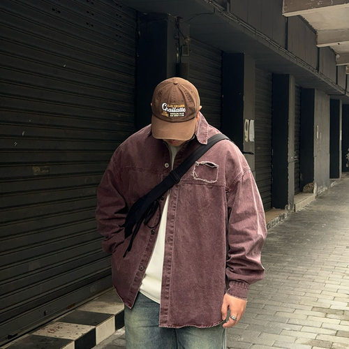 oops鹅噗丝大码衬衫宽松水洗炒色街头风薄外套日系工装春季复古
