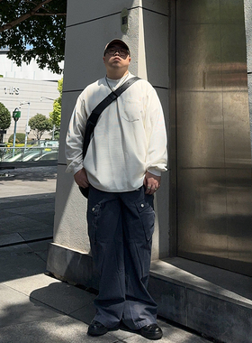 oops鹅噗丝大码长裤法工裤宽松直筒裤帆布休闲男裤秋