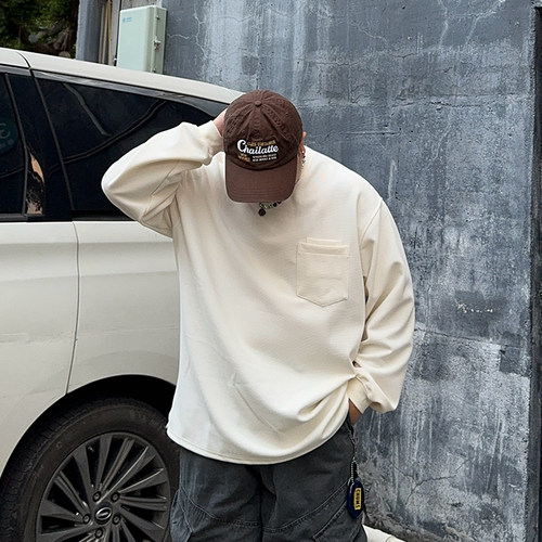 oops鹅噗丝大码卫衣华夫格长袖春季胖子打底宽松休闲上衣基础款男