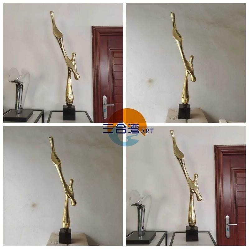 现代轻奢简约电镀水滴玻璃钢样板房家居抽象金色创意雕塑玄关摆件