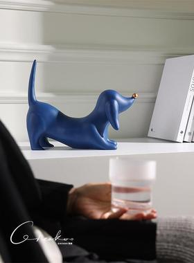 契阔家居 克莱因蓝星鼻比格犬树脂桌面玄关装饰摆饰