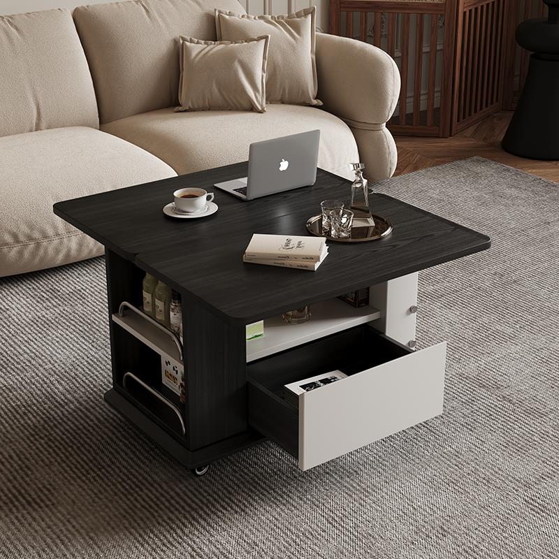 推拉边几可移动储物小户型2024新款简约现代黑色移动茶几小推车