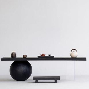 叁几 白蜡木茶几榻榻米矮桌侘寂风黑色茶桌家用小茶台实木泡茶桌