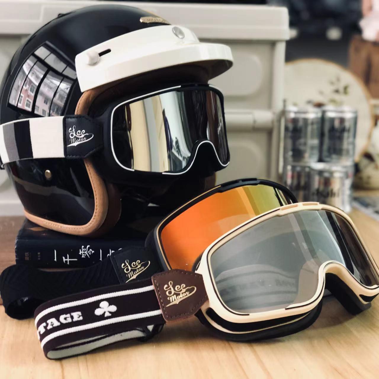 机车半盔覆古风镜头盔大框挡风护目镜机车骑行近视眼镜日夜通用