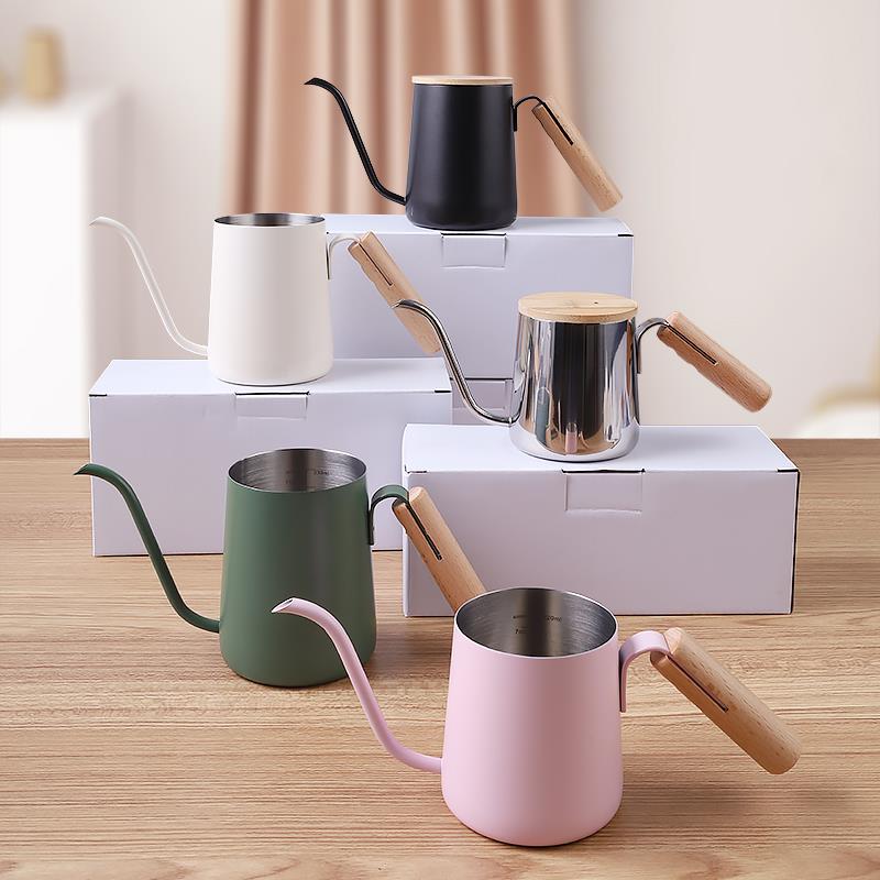 手冲咖啡壶304不锈钢细口长嘴壶榉木柄耳挂手冲壶带刻度定制logo