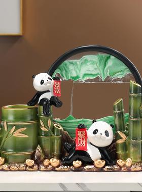 熊猫竹子笔筒轻奢高级感桌面摆件流沙画办公室送老师教师节礼物品