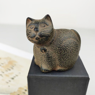 日本南部铁器铸铁文镇可爱创意猫咪书桌小纸镇复古招财猫风水摆件