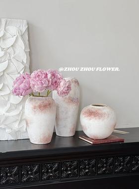 侘寂风覆古做旧陶瓷花瓶现代简约极简风客厅插花摆件创意小众装饰