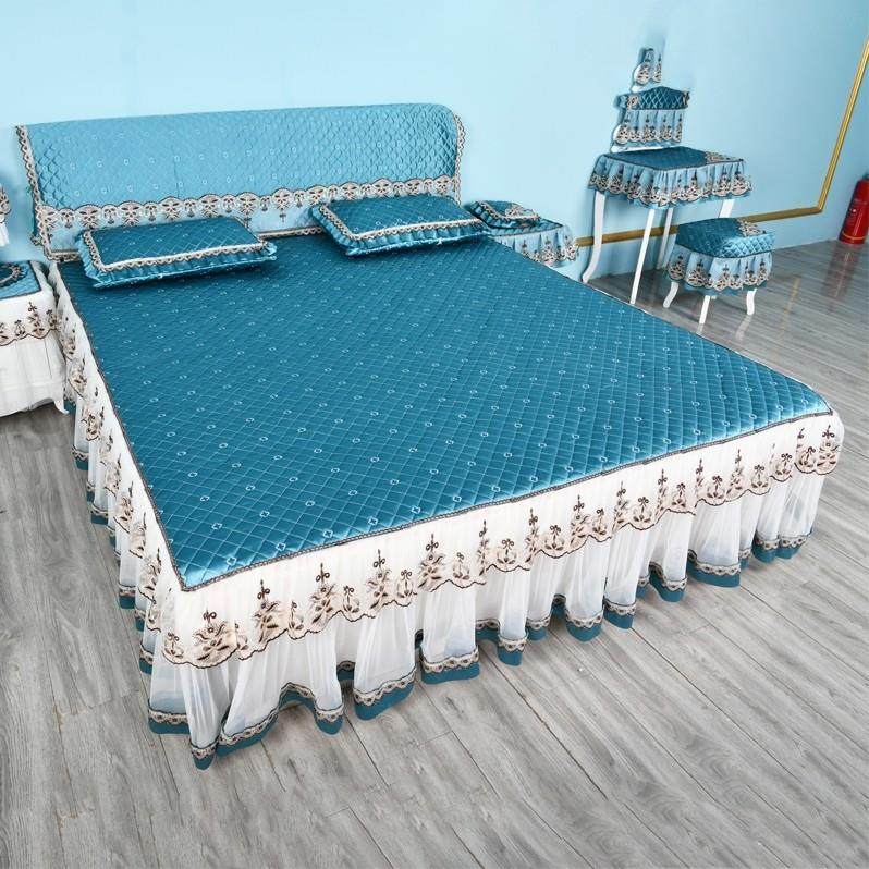 欧式蕾丝床裙单件蓝色纯色时尚单独床罩席梦思床套防滑套定制尺寸,床上用品,床裙,淘宝优惠券,粉丝福利购,淘宝优惠卷