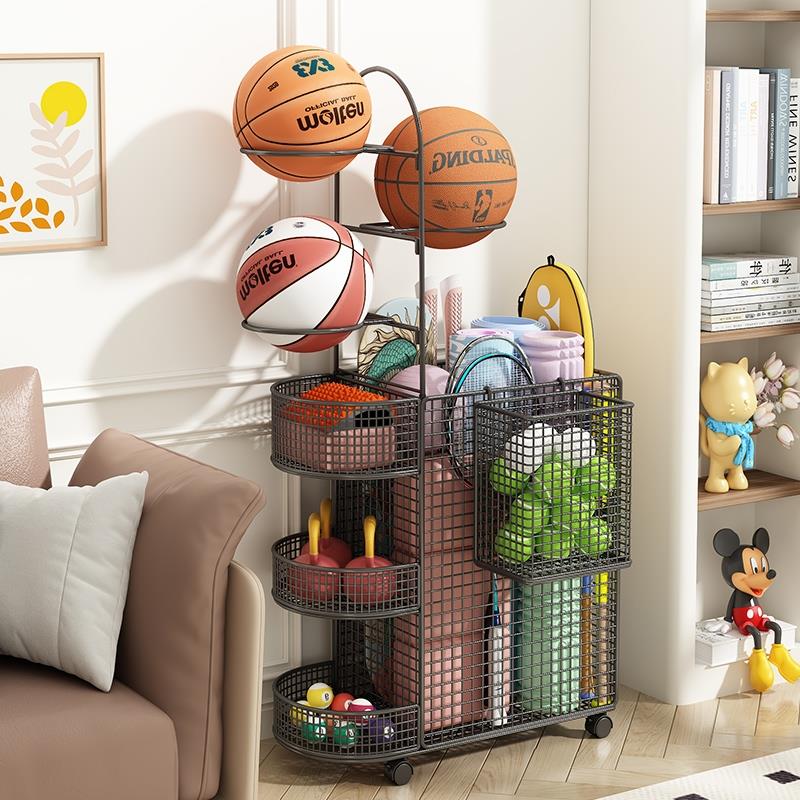 运动健身器材置物架家用篮球羽毛球拍球类收纳层架瑜珈垫收纳筐