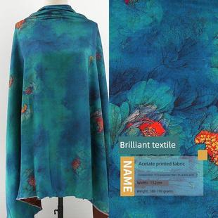 春秋 汉代旗袍和妇女服装 采购产品海蓝色醋酸印花织物 中国风格