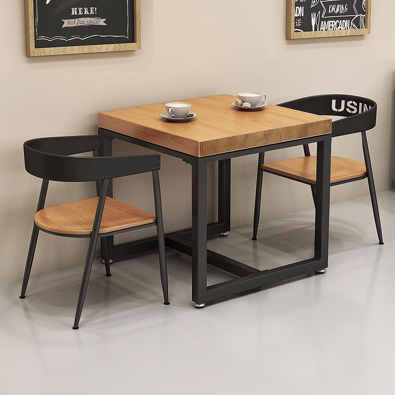 铁艺实木餐椅奶茶店快餐店餐饮店咖啡厅靠背椅子双人正方形小方桌