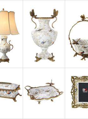 美国高端奢华饰品陶瓷镶铜水果盘家居用品欧洲糖果盘纸巾盒相框