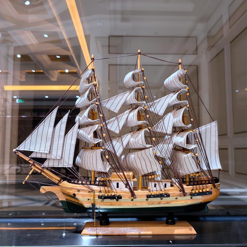 实木彷真欧式帆船模型一帆风顺帆船摆件室内办公客厅桌面装饰礼品