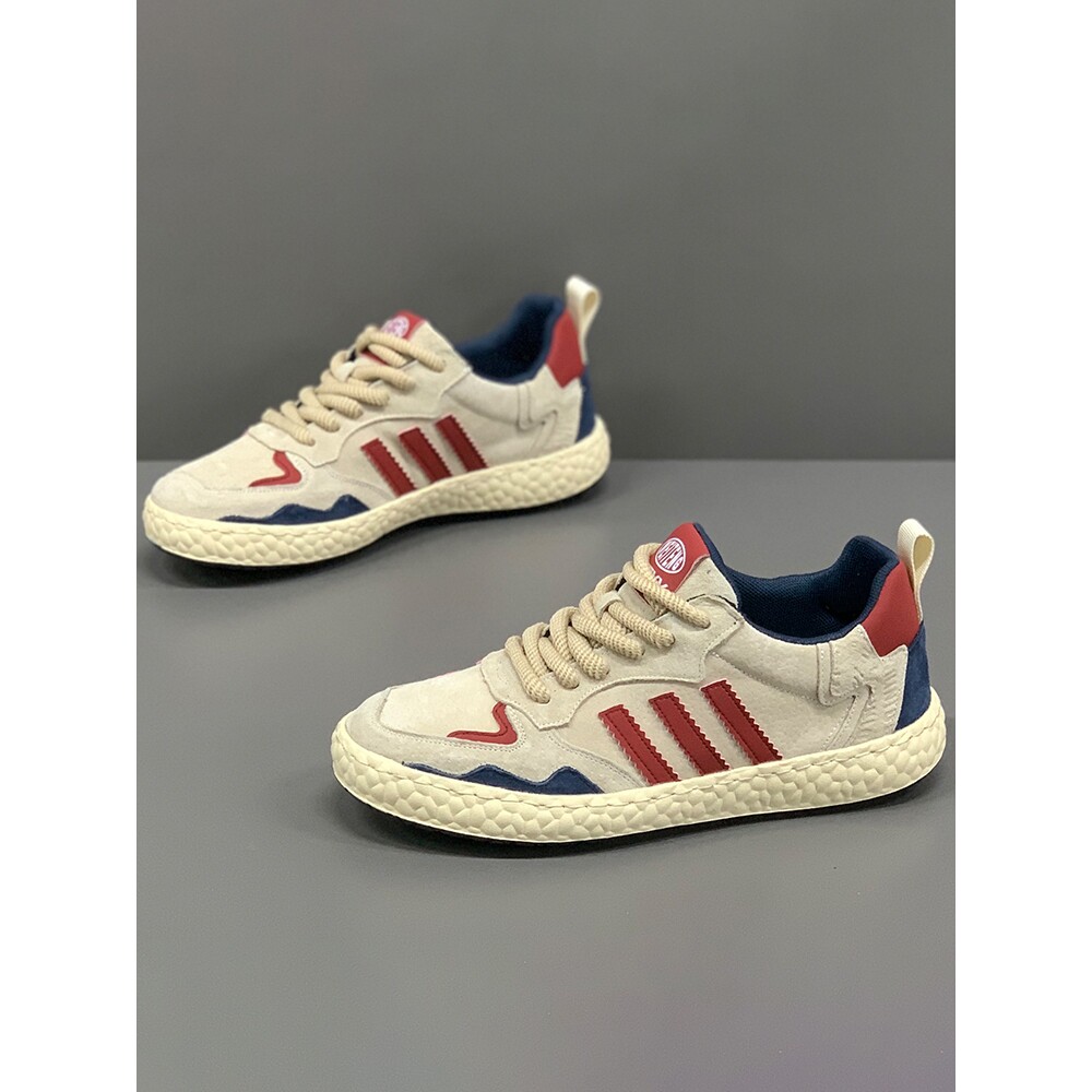 正品牌官方男鞋秋款新款翻毛真皮休闲鞋百搭潮软底三条杠板鞋男士