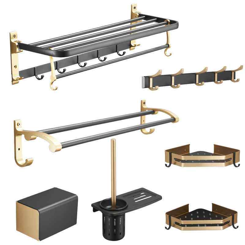 太空铝卫浴套件免打孔卫生间五金挂件浴室收纳毛巾杆黑金六件套装