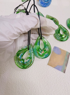 原创!绝版穆拉诺绿色水滴夏天项链纯手工玻璃琉璃吊坠锁骨链