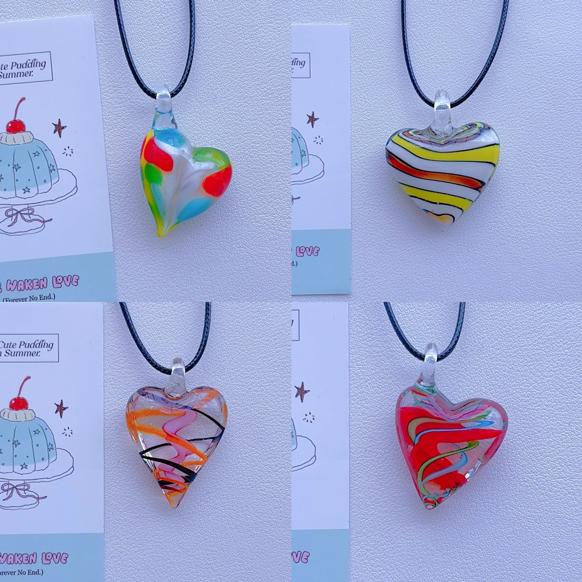 K8孤品爱心项链琉璃吊坠琉璃项链彩色项链原创手作Y2K文艺复古链