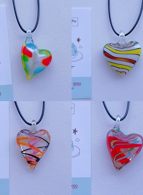 K8孤品爱心项链琉璃吊坠琉璃项链彩色项链原创手作Y2K文艺复古链