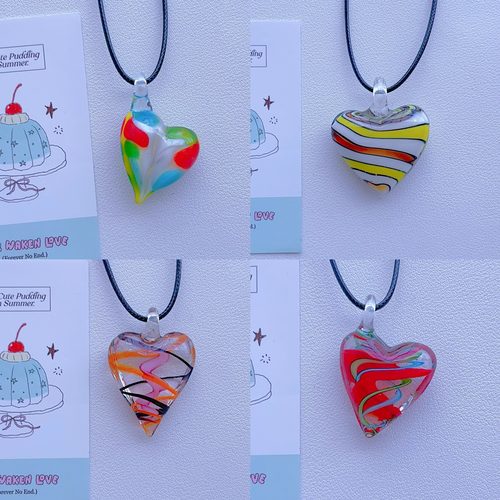 K8孤品爱心项链琉璃吊坠琉璃项链彩色项链原创手作Y2K文艺复古链