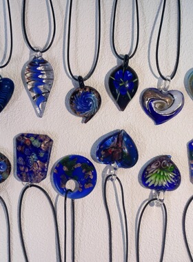 蓝色琉璃吊坠项链璎珞项链小众项链古风项链中古手作复古项链女