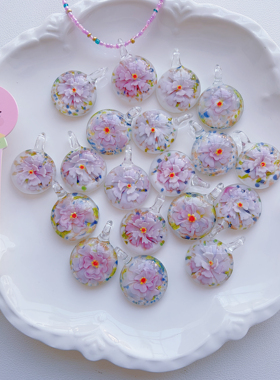 原创粉色项链欧美复古琉璃项链吊坠饰品Y2K多巴胺糖果色春夏项链