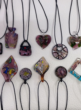 紫色原创项链女琉璃项链琉璃吊坠烧玻璃项链手工古风项链夏天配饰