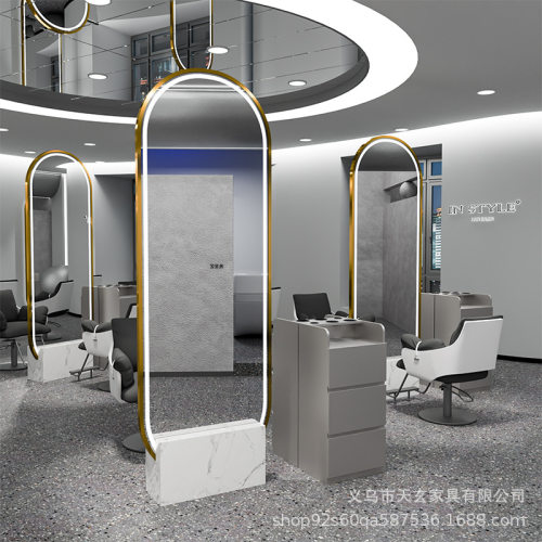 美发店镜台发廊专用镜子理发店落地剪发网红双面带灯靠墙烫染潮镜