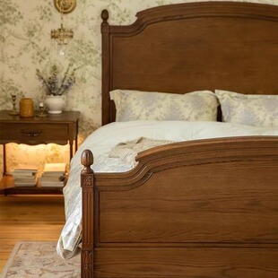 美式乡村实木床主卧双人床大床现代简约欧式复古软靠床婚床储物床