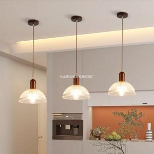 原木风餐厅小吊灯北欧现代简约日式卧室床头三头玻璃吧台餐桌灯具