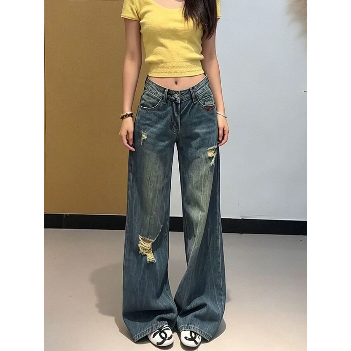 美式辣妹低腰阔腿牛仔裤女2026夏季新款宽松显瘦百搭破洞拖地裤子