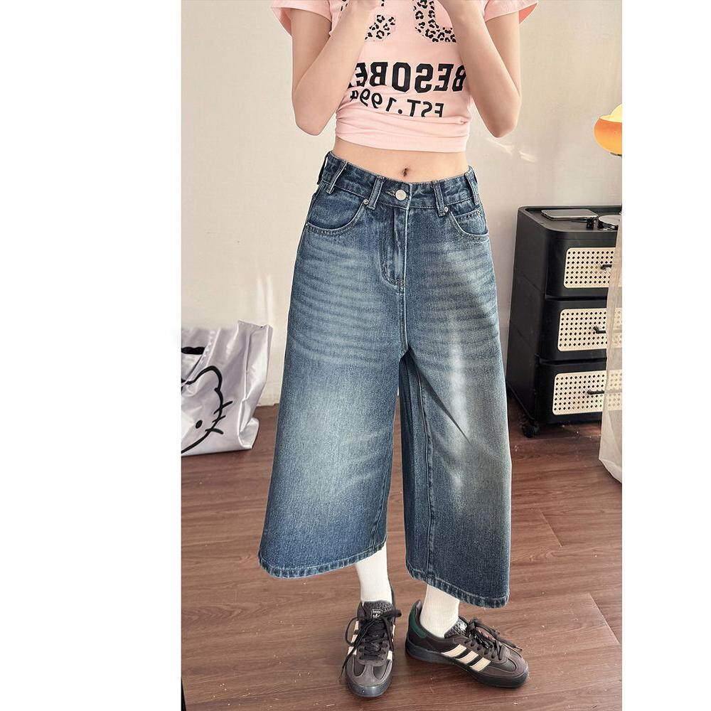 美式直筒牛仔七分裤女夏季新款大码胖mm显瘦梨形身材宽松阔腿裤子