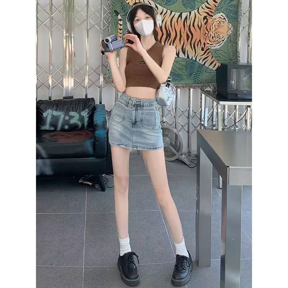美式复古牛仔半身裙女2026夏季新款浅色高腰显瘦辣妹a字包臀短裙