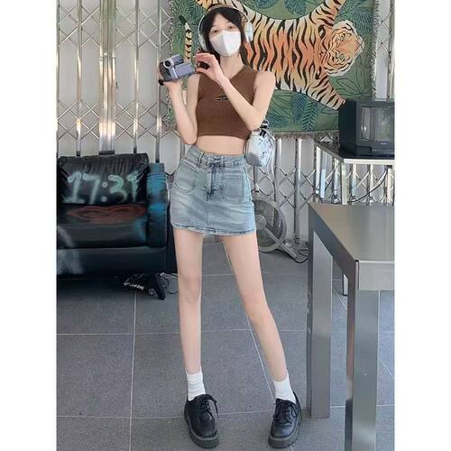 美式复古牛仔半身裙女2026夏季新款浅色高腰显瘦辣妹a字包臀短裙
