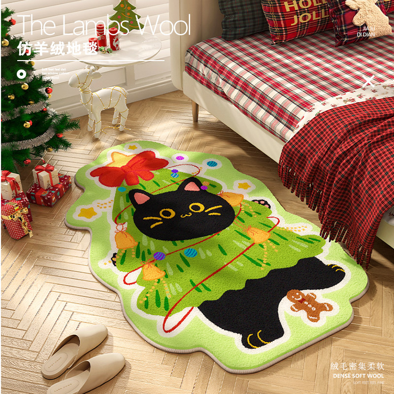 圣诞节卡通异形毛绒地毯卧室床边毯装饰沙发茶几毯布置装饰地垫,居家布艺,地毯,淘宝优惠券,粉丝福利购,淘宝优惠卷
