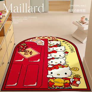卡通红色喜庆hellokitty入户门地垫门口进门脚垫皮革pvc防滑地毯